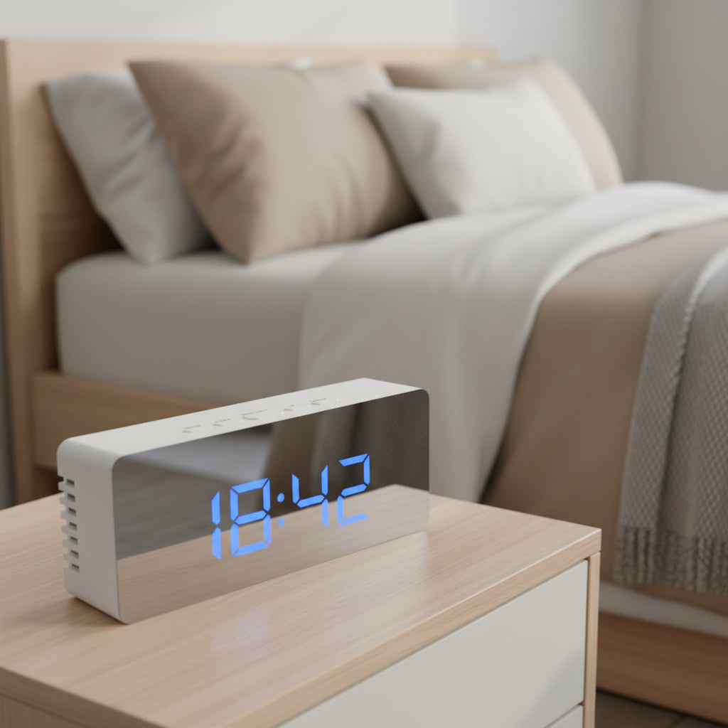 Digital LED multi-function mirror clock