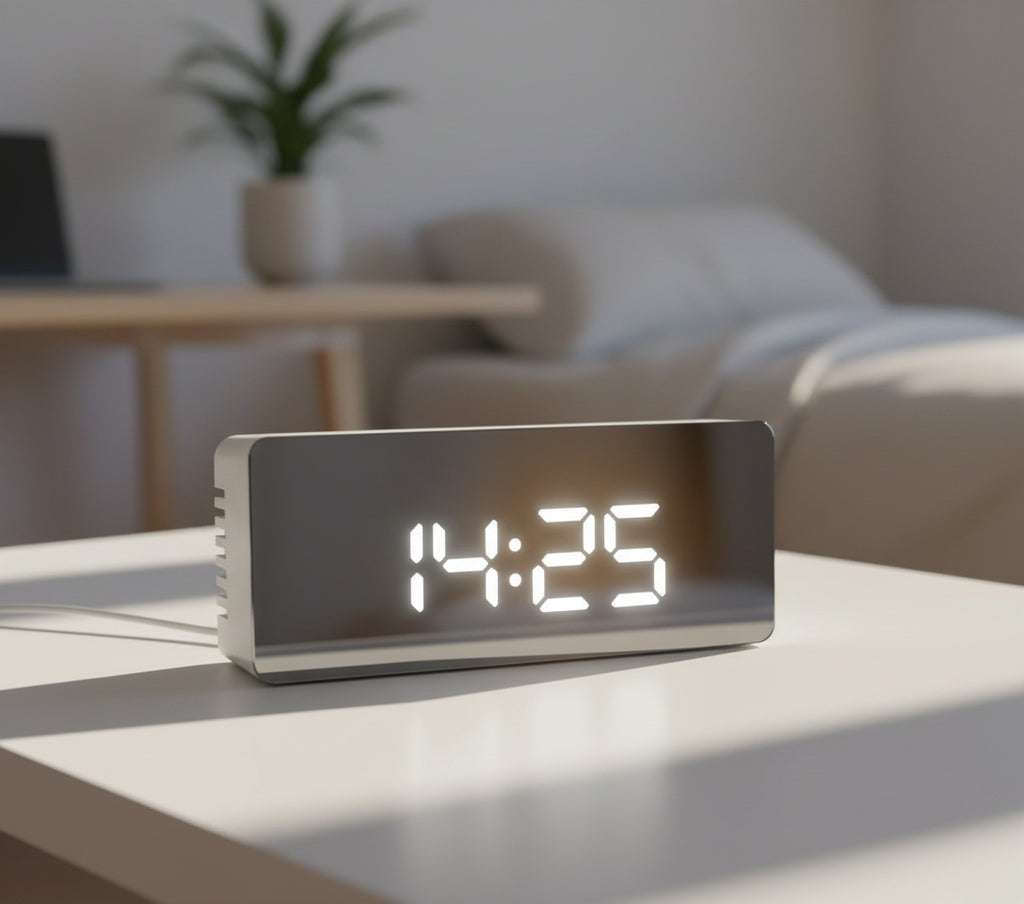 Digital LED multi-function mirror clock