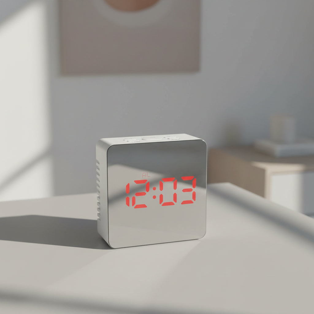 Digital LED multi-function mirror clock