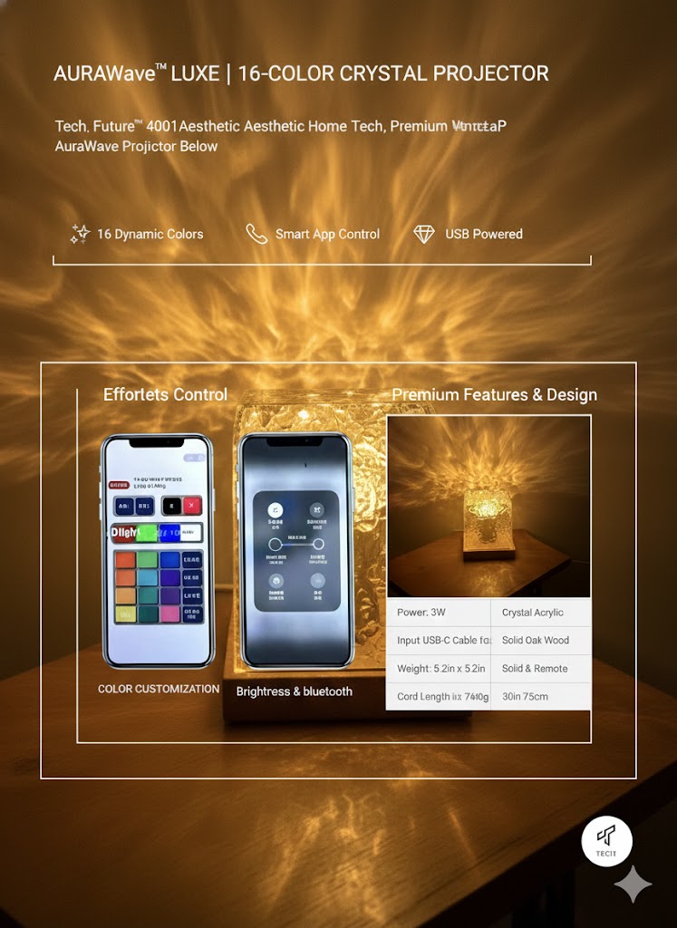 The AuraWave™ Crystal Projector Lamp | 16 Color Aesthetic Room