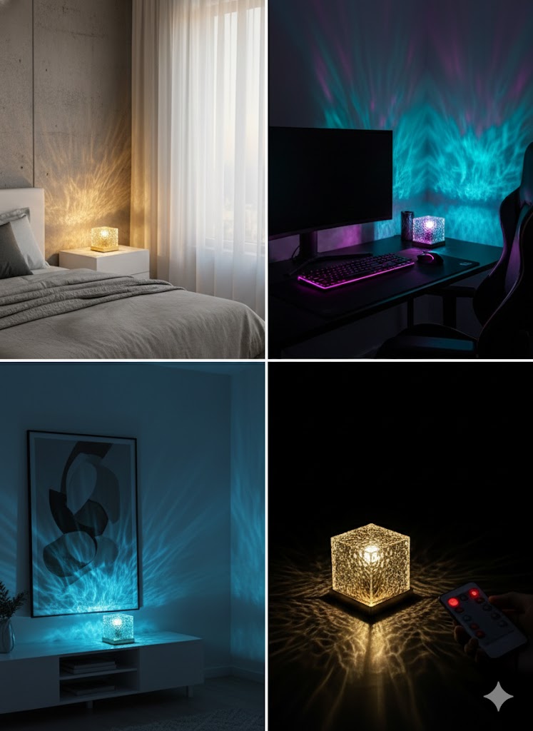 The AuraWave™ Crystal Projector Lamp | 16 Color Aesthetic Room